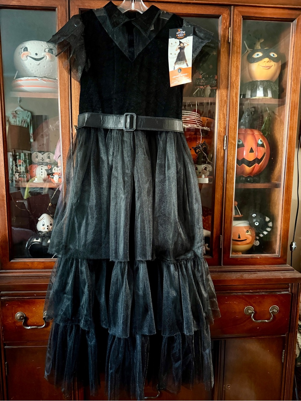 Witch Halloween Costume Black Tiered Tulle Dress